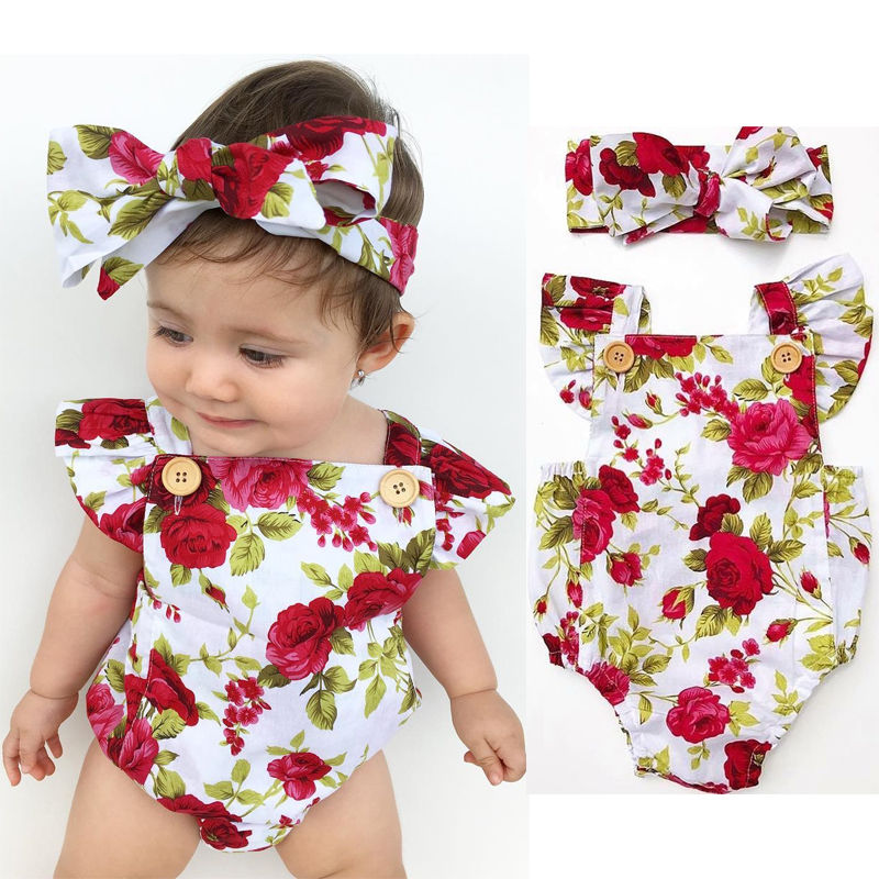 Cute Floral Infant 2pcs Romper